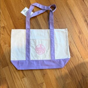 Trader Joe's Cream and Lavender Canvas Tote Bag